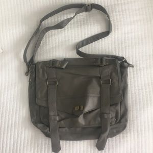 Grey Faux Leather Messenger Bag